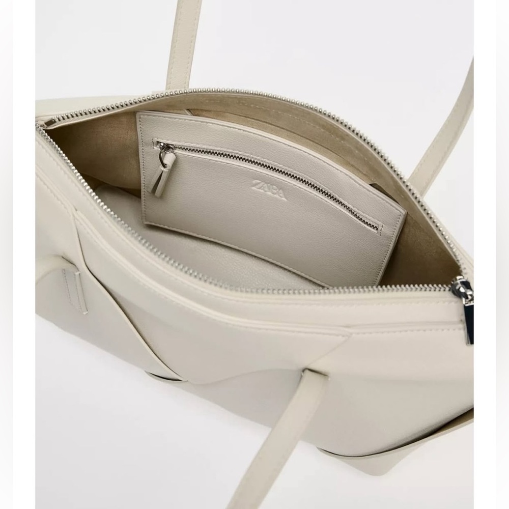 Zara NWT ivory off white woven shoulder purse bag elongated design - Picture 5 of 15